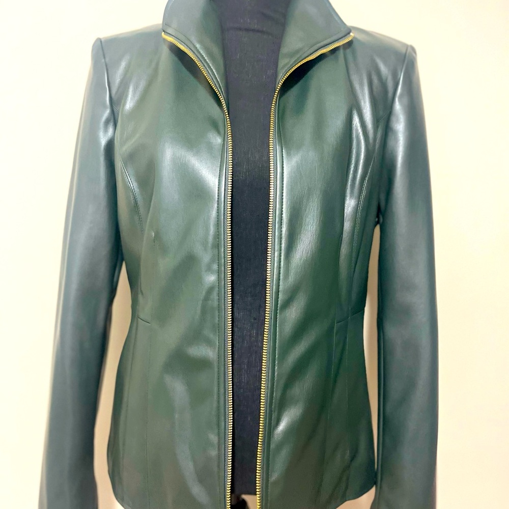 Green Faux Leather Jacket - Cole Haan - NWOT - Picture 4 of 7